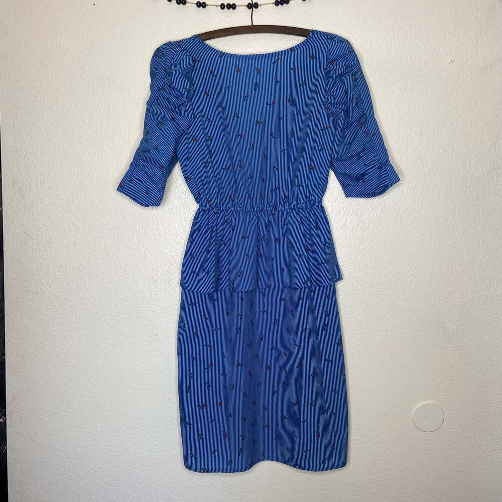 Floral Blue Pinstripe Peplum Dress - Picture 5 of 6